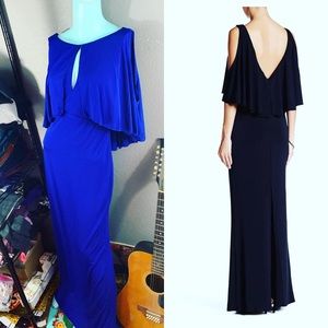 🦋 WOW NWT ABS Collection Royal Blue Cape FLUTTER SLEEVE 1970 STYLE Maxi DRESS